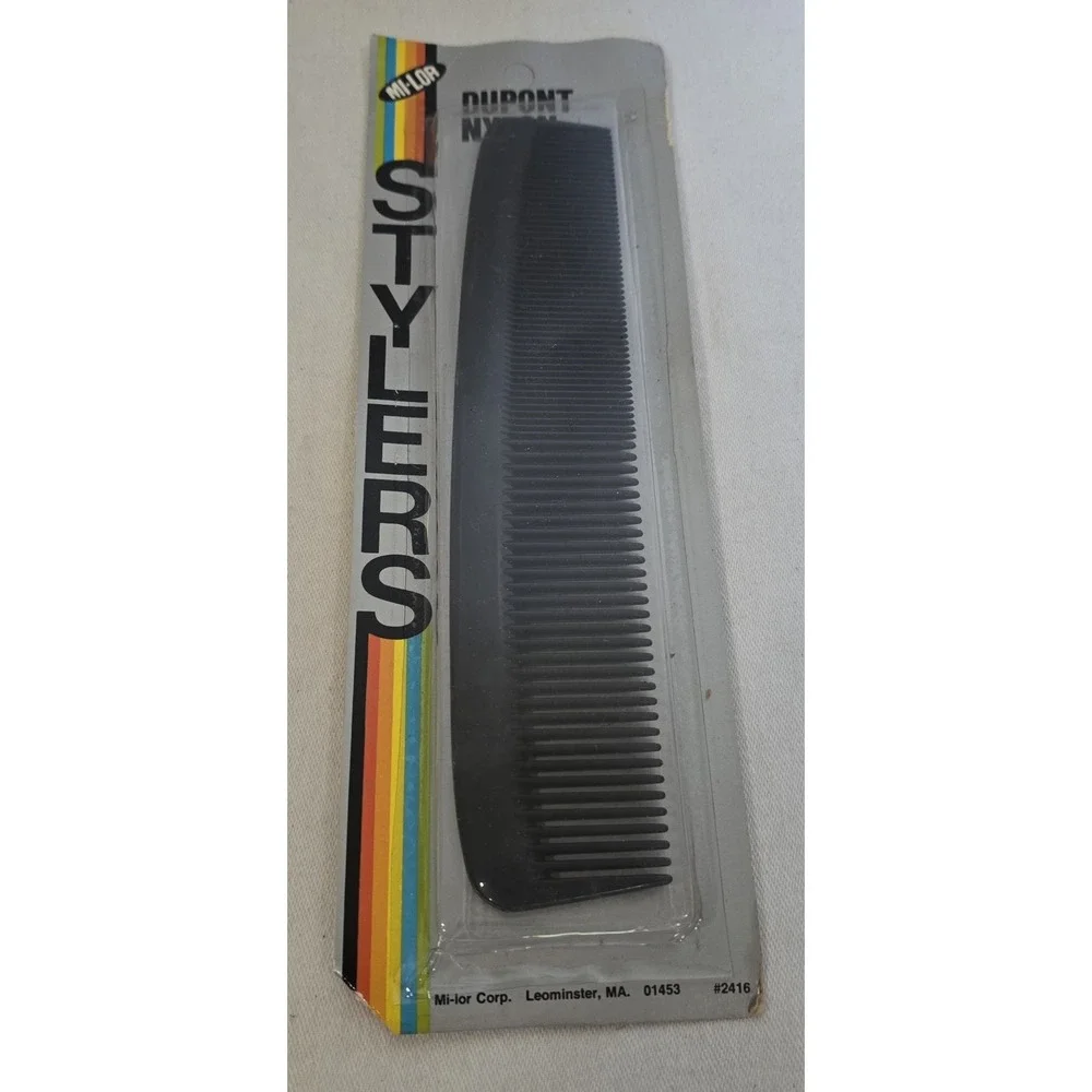 NOS Vintage Mi-Lor Dupont Nylon Stylers Comb #2416 Black